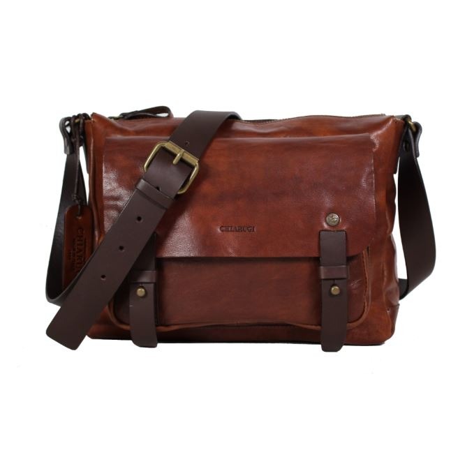 Chiarugi Cartella Messanger Buvik Old Tuscany Pelle Pieno Fiore